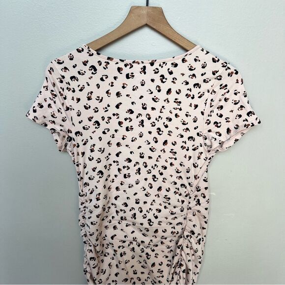 Isabel Maternity Cheetah Leopard Print Ruched Midi T-Shirt Dress Medium - Picture 7 of 12